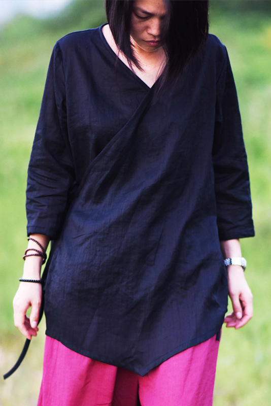 Fall New Retro Lace-up Cotton Linen Shirt
