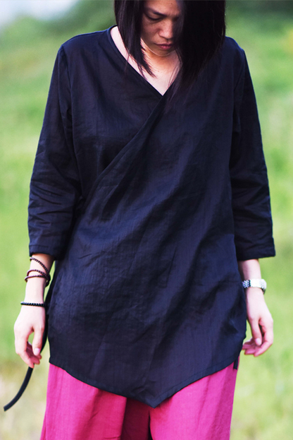 Fall New Retro Lace-up Cotton Linen Shirt