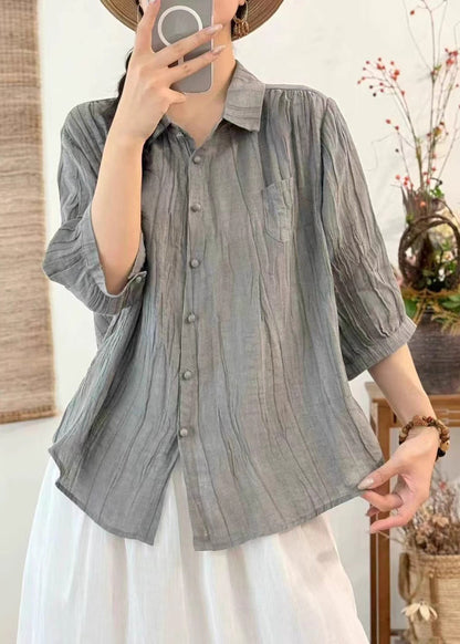 Pink Oversized Wrinkled Cotton Shirt Top Bracelet Sleeve