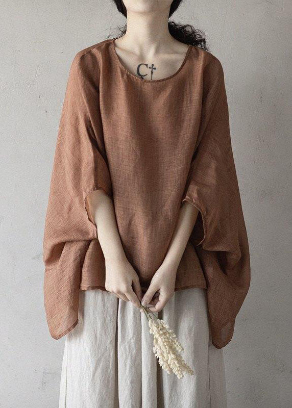 Stylish Orange Red Asymmetrical Cotton Shirt Tops Bat Wing Sleeve