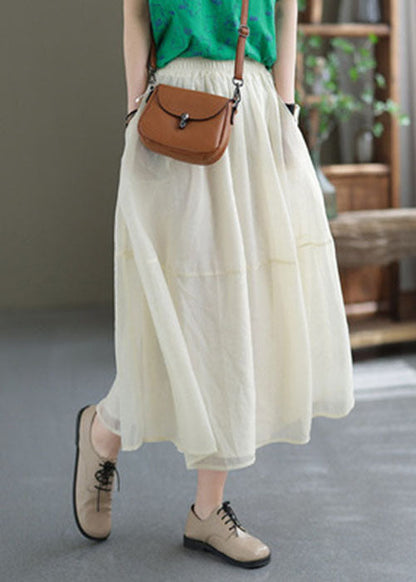 Loose Beige Color Patchwork Tulle a Line Skirts Summer
