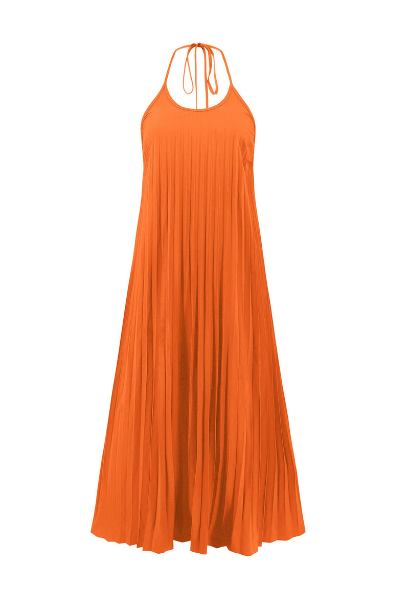 Halter Neck Pleated A-line Dress