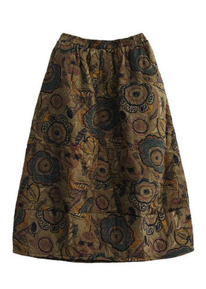 Geometry Elastic Waist Patchwork Print Fine Cotton Filled Skirt Winter