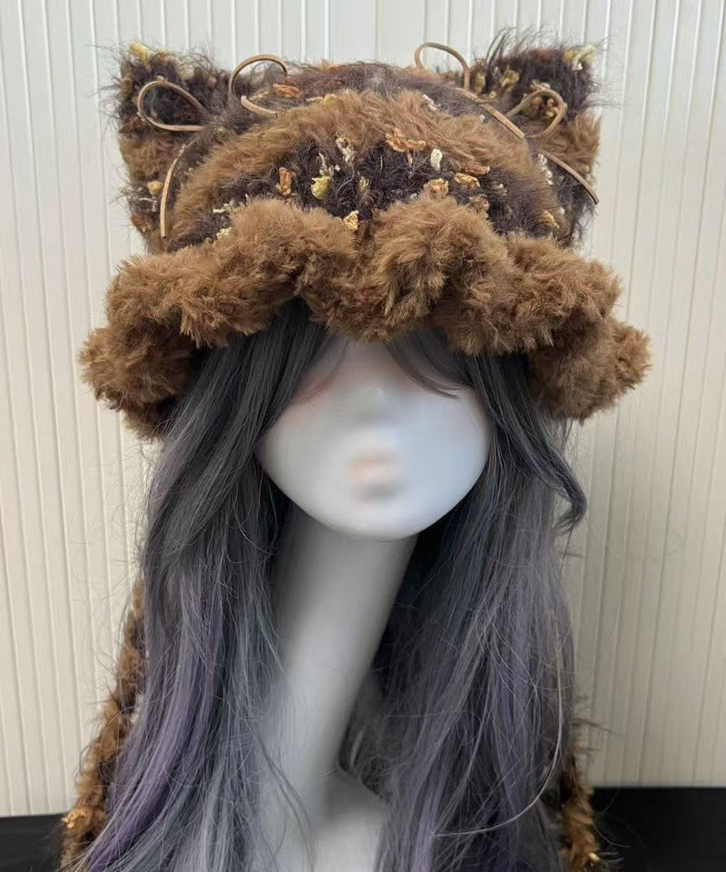 Winter Knitted Patchwork Fuzzy Fur Thick Warm Hat