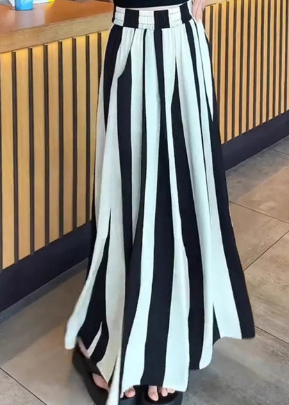 Black White Striped High Waist Wide Leg Pants