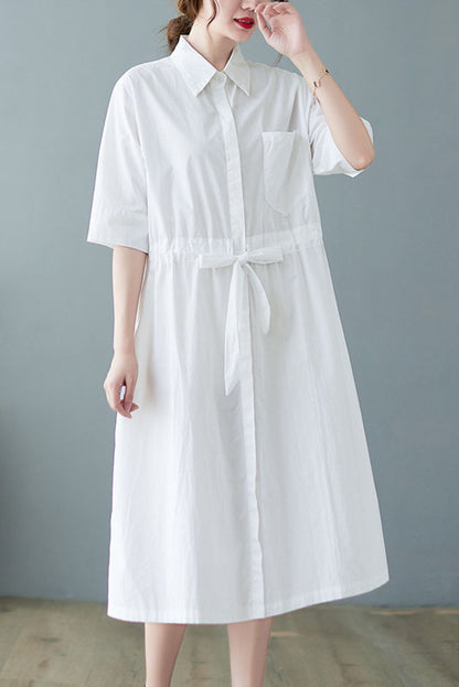 New Loose Lace-up Color Shirt Dress