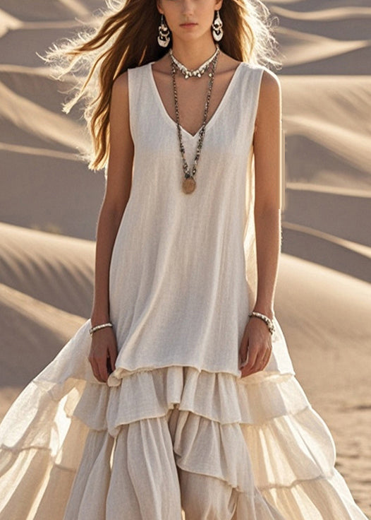 Diy White Exra Large Hem Cotton Maxi Dress Sleeveless
