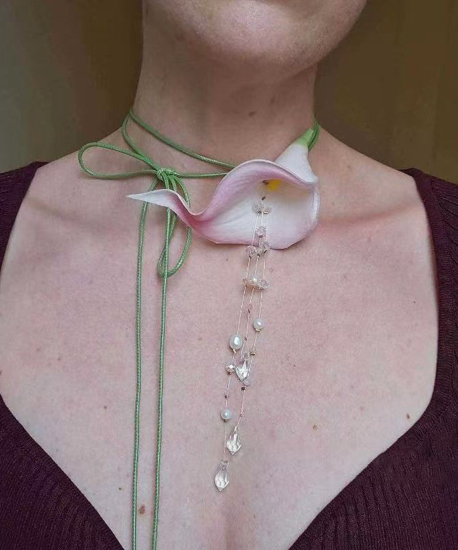Green Pearl Horseshoe Lotus Tassel Princess Necklace
