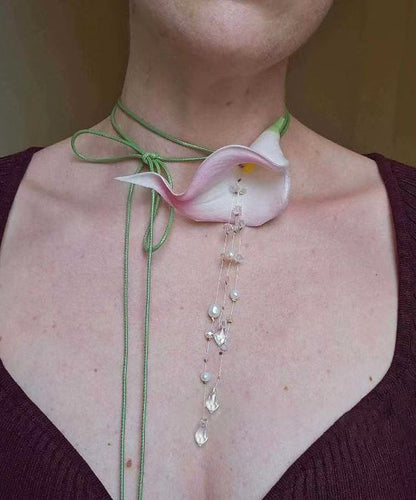 Green Pearl Horseshoe Lotus Tassel Princess Necklace