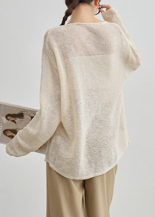 Apricot O Neck Embroidered Knit Top Fall