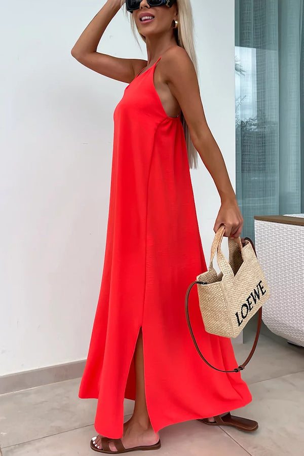 Color Resort Style Spaghetti Strap Backless Maxi Dress