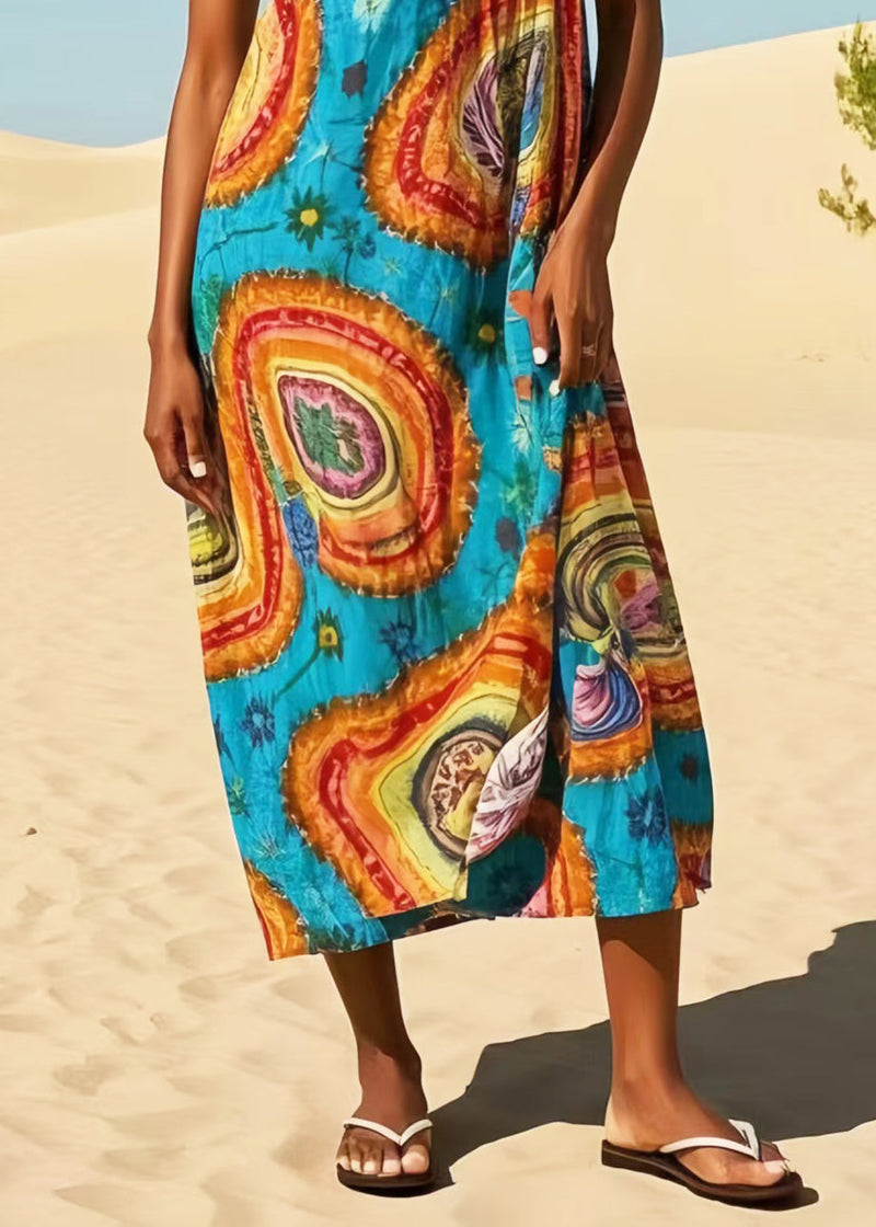 Blue Oversized Print Cotton Maxi Dresses Summer