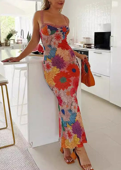 Print Cotton Spaghetti Strap Dress Summer
