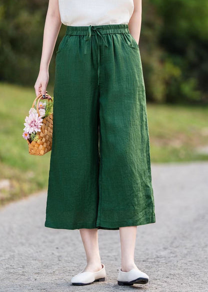 Blackish Green Linen Straight Pants Oversized Summer