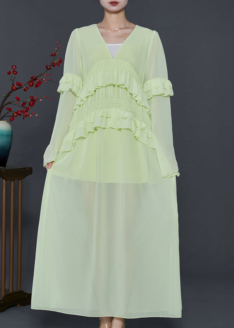 Fluorescent Green Ruffled Chiffon Beach Dresses Summer