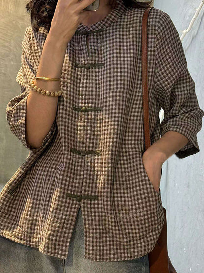 Retro Plaid Summer Cotton Button-up Shirt