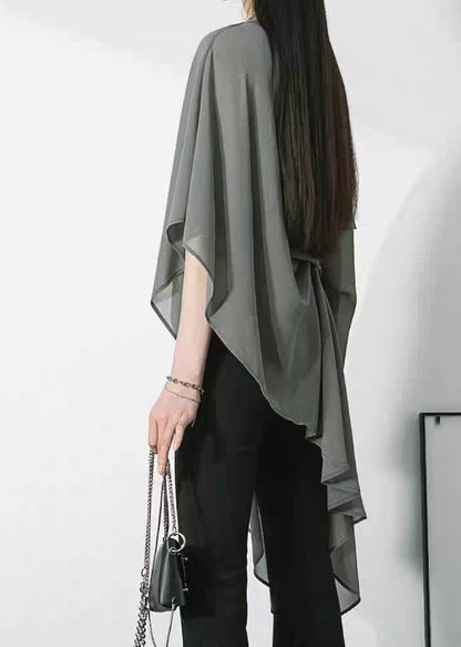 Royal Blue Asymmetrical Chiffon Shirt Short Sleeve
