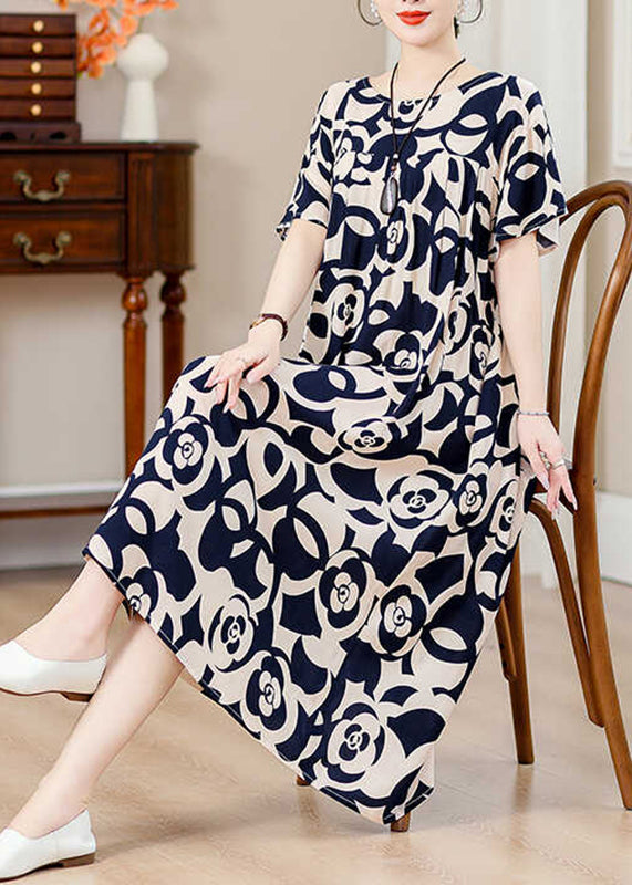 Green Print Pockets Silk Cotton Long Dresses Summer