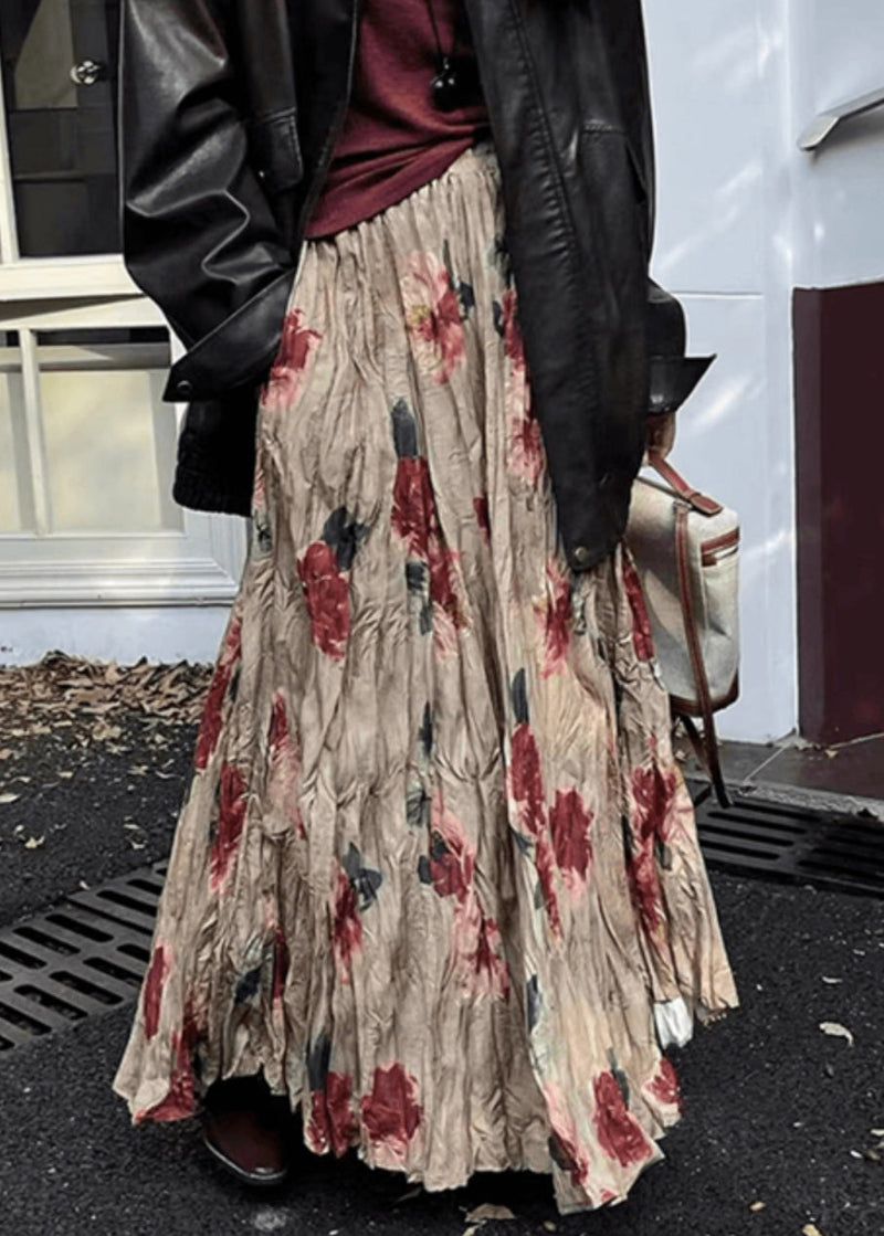 Wrinkled Print Pockets Cotton Skirt Summer