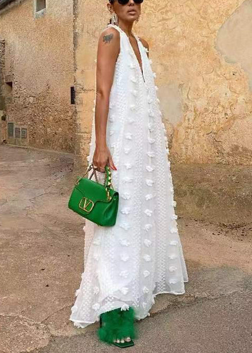 White Backless Ribbon Maxi Dress Sleeveless