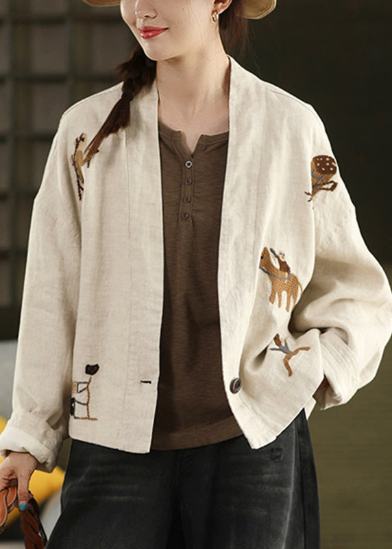 Linen Embroidered Button Cozy Coats Fall