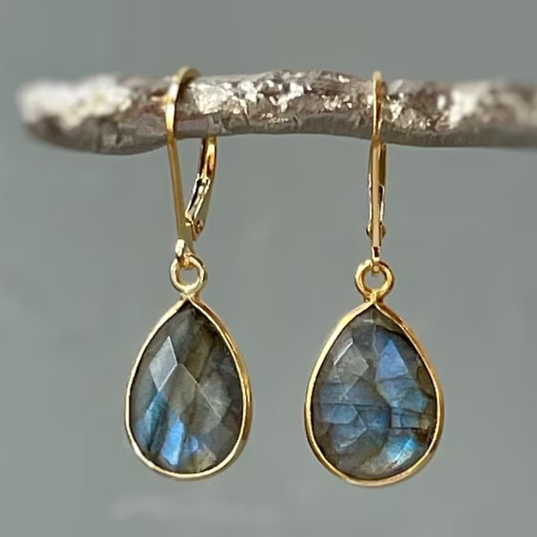 Blue Crystal Drop Golden Earrings