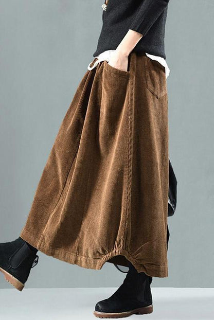 Limited Stock- Elastic Waist Calf Length Spring Corduroy Skirt