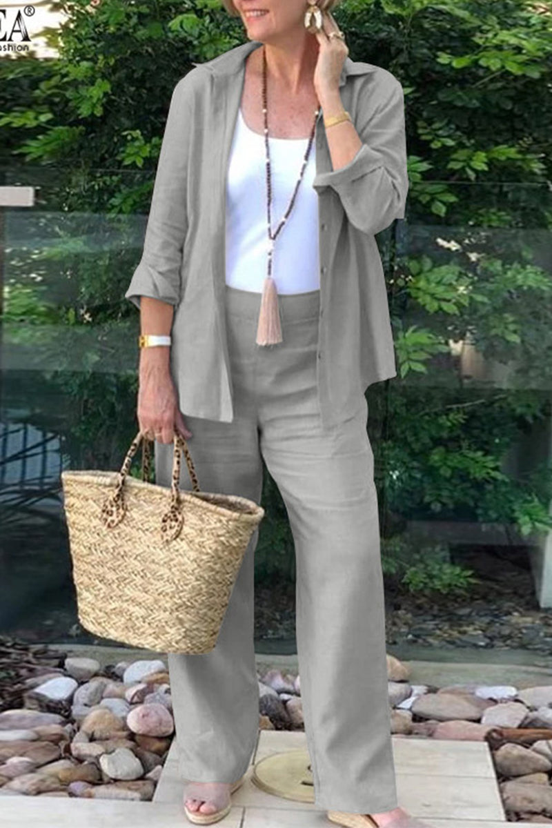 Daily Turndown Collar Long Sleeve Two Pieces