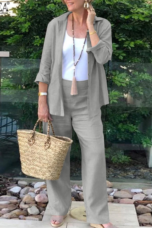 Daily Turndown Collar Long Sleeve Two Pieces