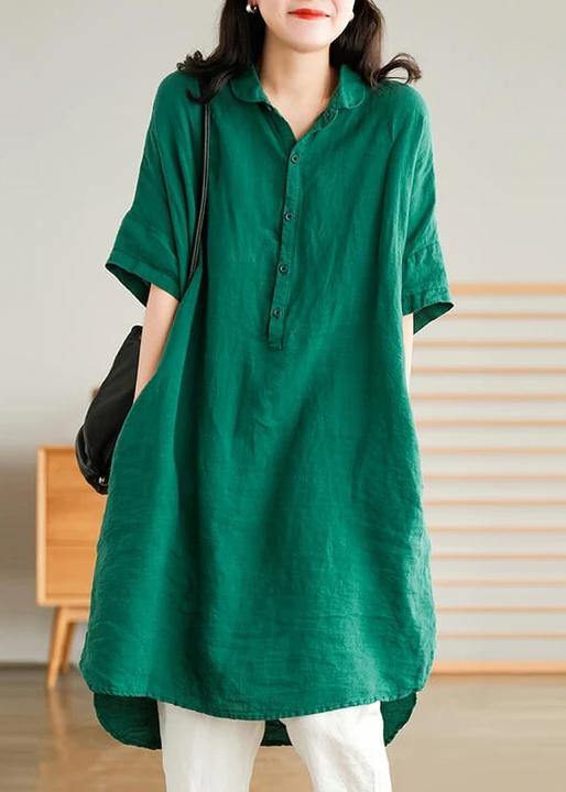 Jade Orange Stripes Polka Dots Linen Linen Shirt Dress