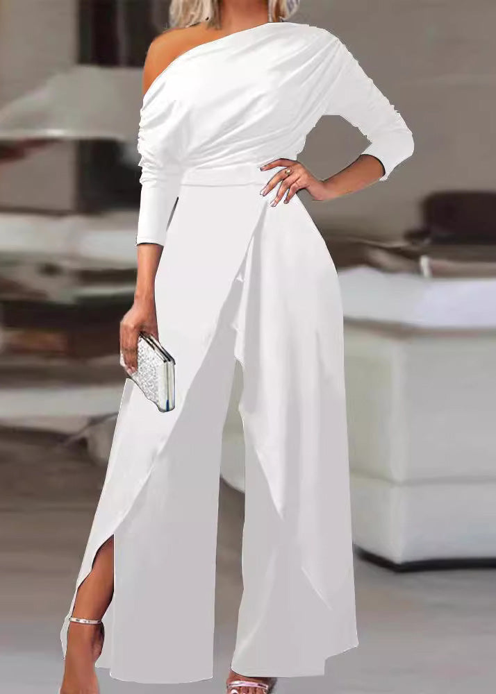 Black Cold Shoulder Loose Cotton Jumpsuit Summer