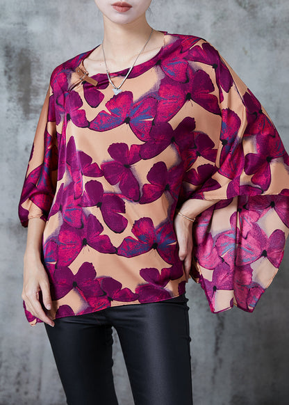 Brown Oversized Butterfly Silk Shirt Batwing Sleeve