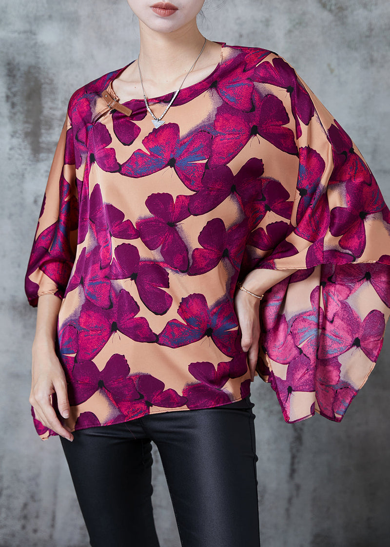 Brown Oversized Butterfly Silk Shirt Batwing Sleeve