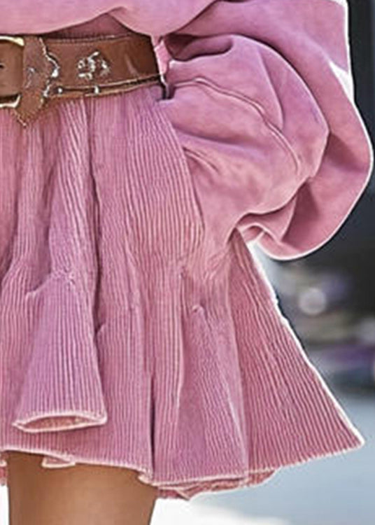 New Pink Hooded Sweatshirt and Skirts Cotton Two Pieces Set Fall