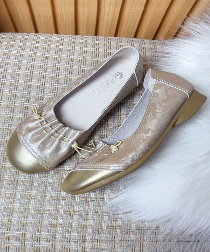 Green Print Cinched Splicing Flat Feet Shoes