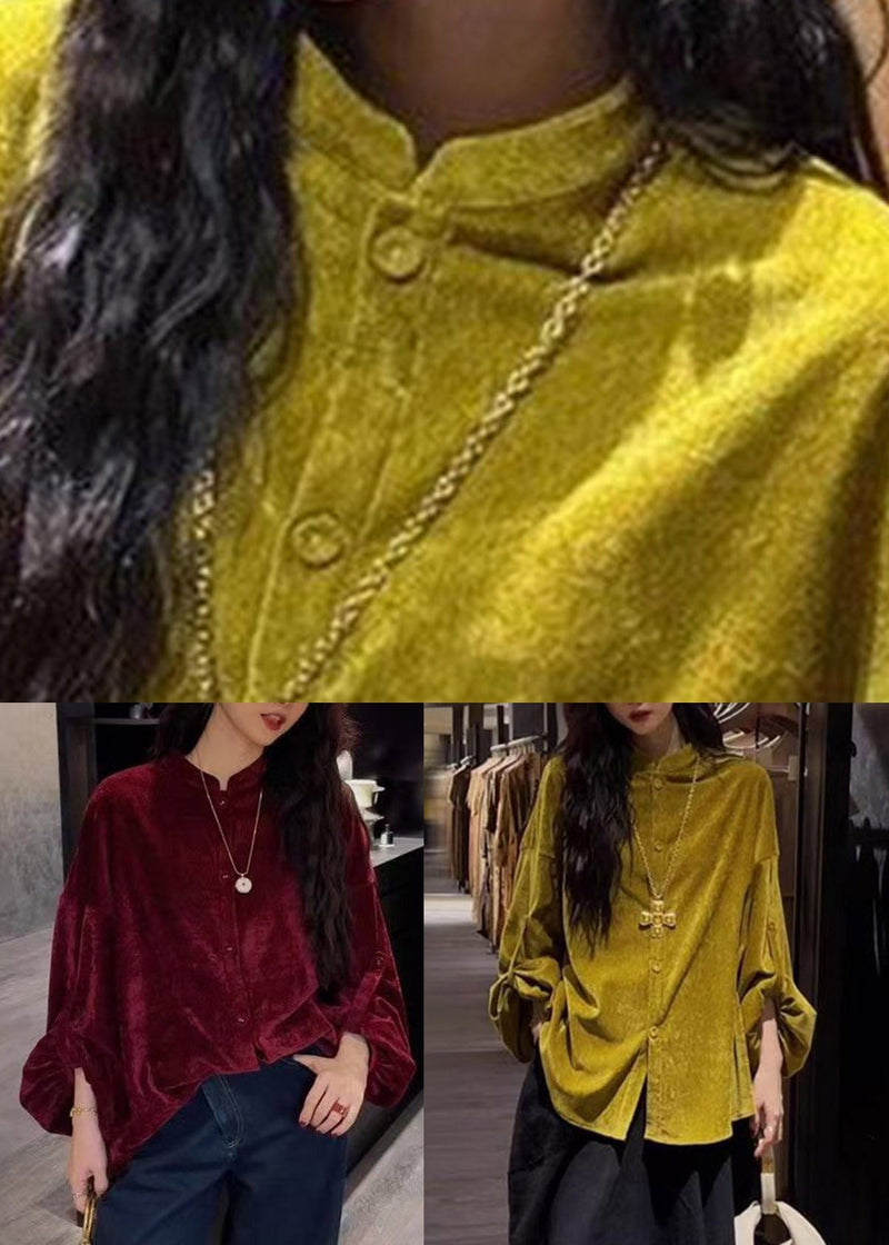Red Stand Collar Shirt Long Sleeve