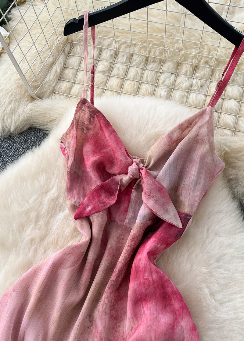 Red Tie Dye Chiffon Beach Dress Summer