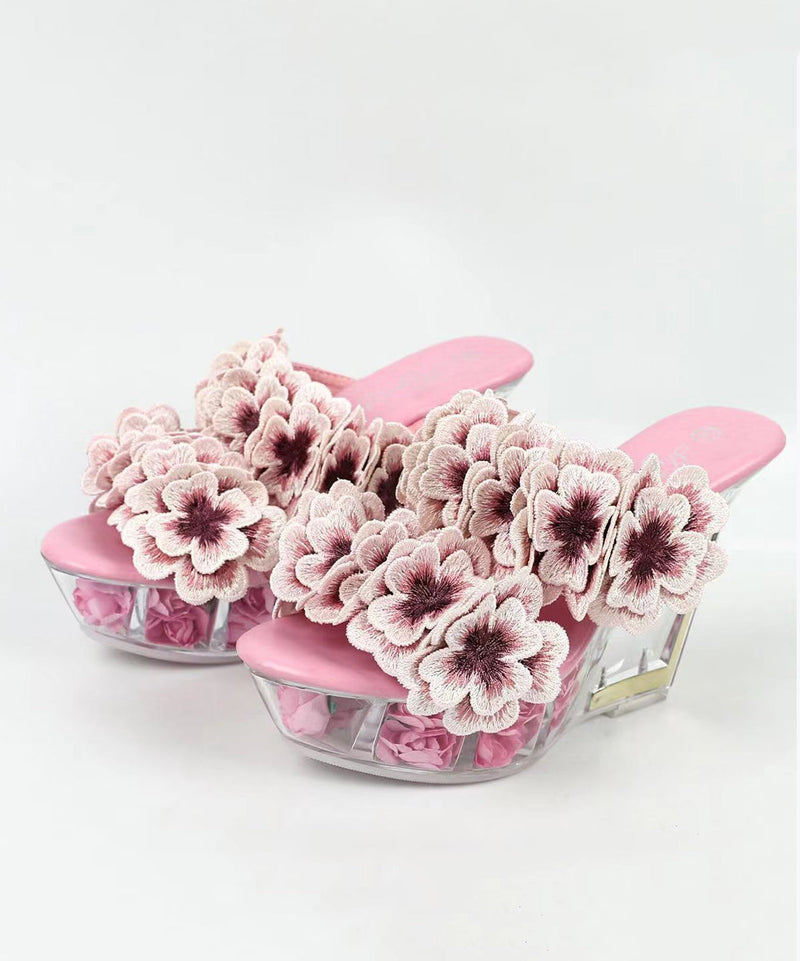 Baby Blue Stylish Wedge Heels Slide Sandals Splicing