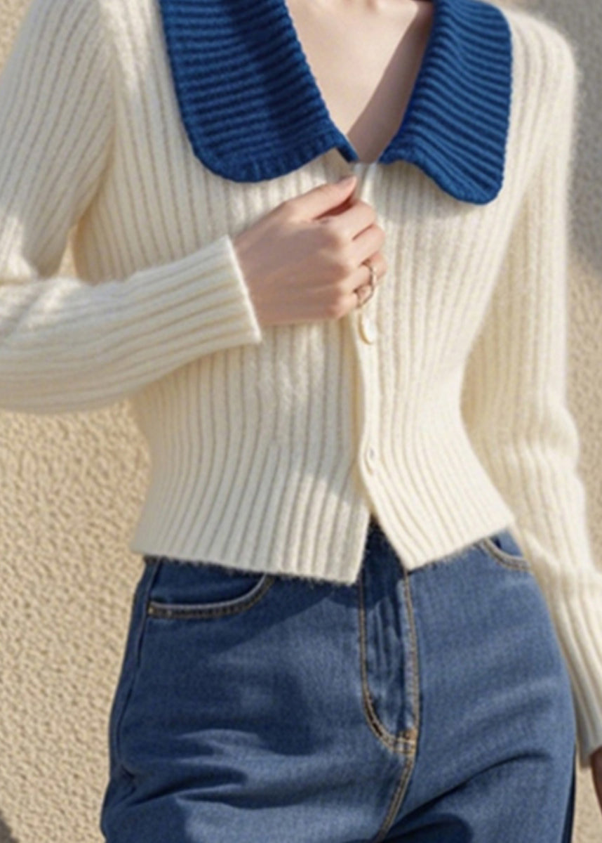 White Peter Pan Collar Button Cotton Knit Cardigan Spring
