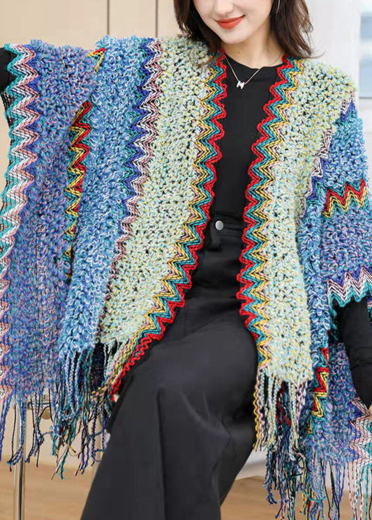 Blue Tassel Holiday Knit Scarf