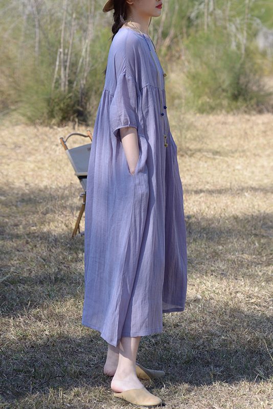 Summer Simple Pleated Dress 3/4 Sleeve Dress