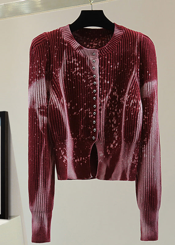 Diy Red Tie Dye Cotton Knitted Sweater Winter