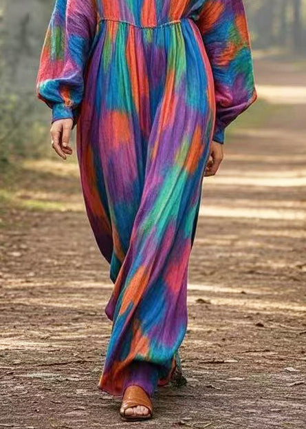 Navy Oversized Tie Dye Cotton Long Dress Spring