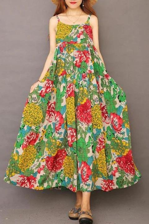 Limited Stock- Summer Printed 100% Cotton Suspender Pinafore Dress
