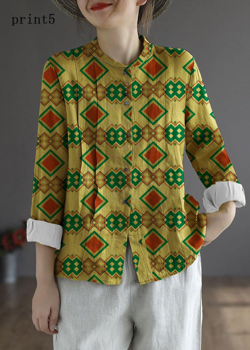 Yellow Button Fall Top Long Sleeve Linen