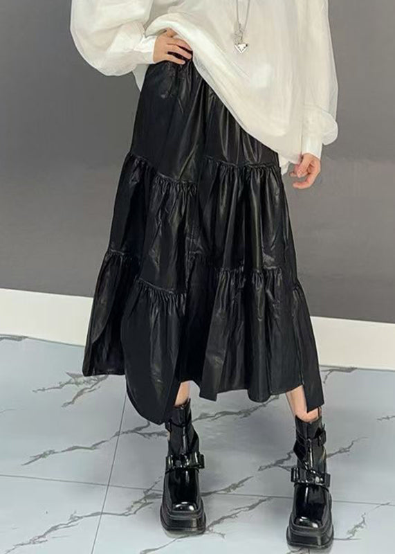 Loose Black Patchwork Elastic Waist a Line Skirts Spring
