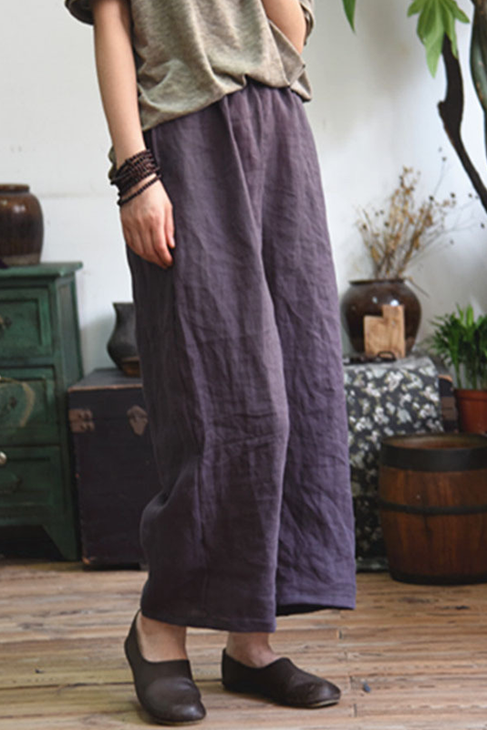 Simple Ramie Wide-leg Pants