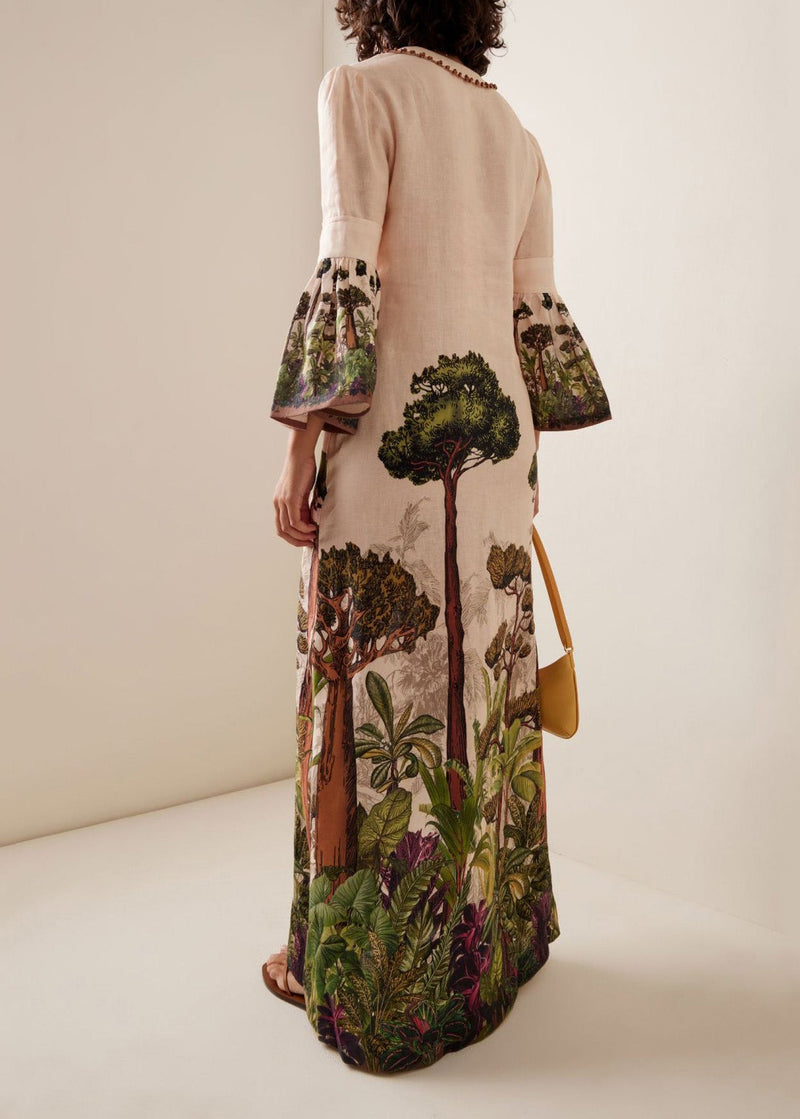 V Neck Print Side Open Cotton Long Dresses Summer