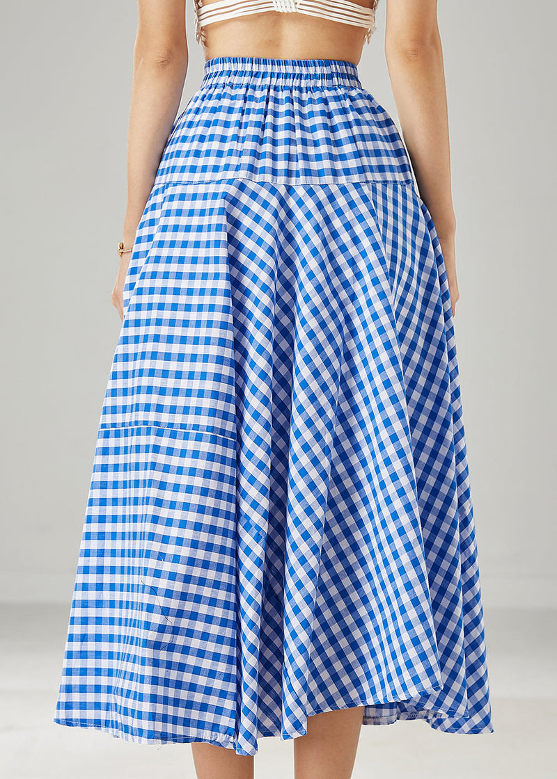 Blue Plaid Exra Large Hem Cotton Skirts Summer