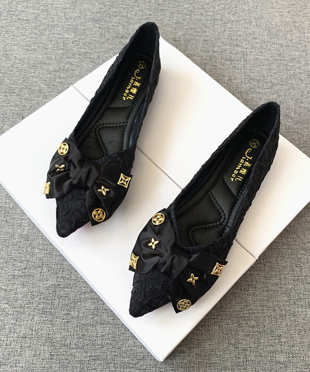 Black Bow Splicing Flat Shoes Pointed Toe